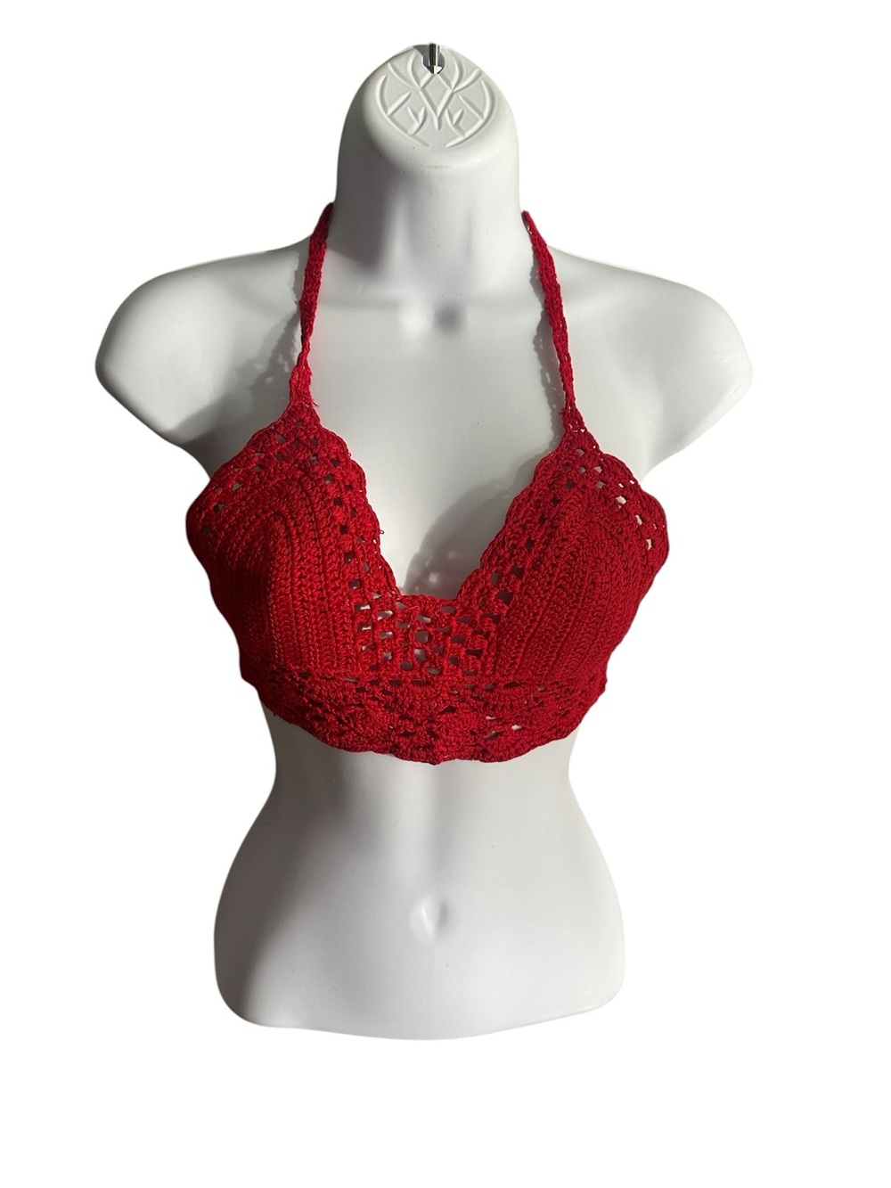 Handmade Crochet Halter Bralette - Red